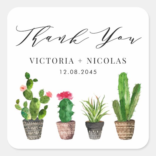 Boho Potted Succulenten en Cactus Bedankt Vierkante Sticker (Voorkant)