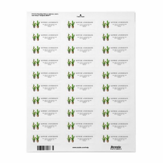 Boho Potted Succulenten en Cactus gepersonaliseerd Etiket (Full Sheet)