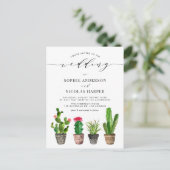 Boho Potted Succulents en Cactus QR Code Wedding Uitnodiging Briefkaart (Staand voorkant)