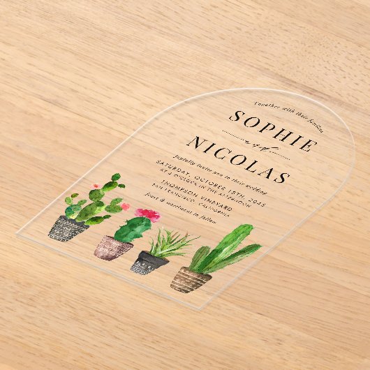 Boho Potten Succulenten en Cactus Bruiloft Acryl Uitnodigingen (Laagn)
