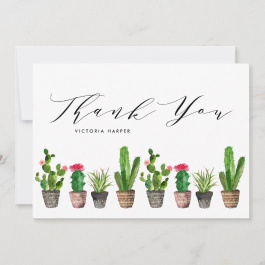 Boho Potten Succulenten en Cactus Zomerbruiloft Bedankkaart (Voorkant)