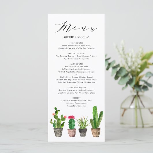 Boho Potten Succulenten en Cactus Zomerbruiloft Menu (Staand voorkant)