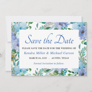 Boho Prachtige sapphire Blue Floral slaat de datum Save The Date