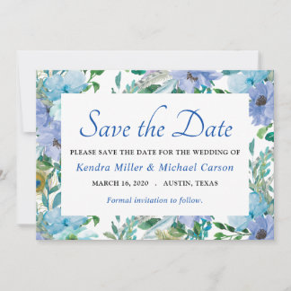 Boho Prachtige sapphire Blue Floral slaat de datum Save The Date