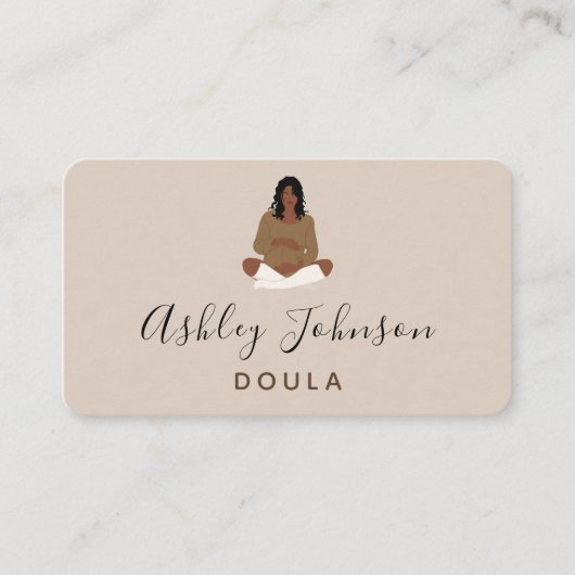 Boho Pregnant Lady Illustration Birthing Coach Visitekaartje (Voorkant)