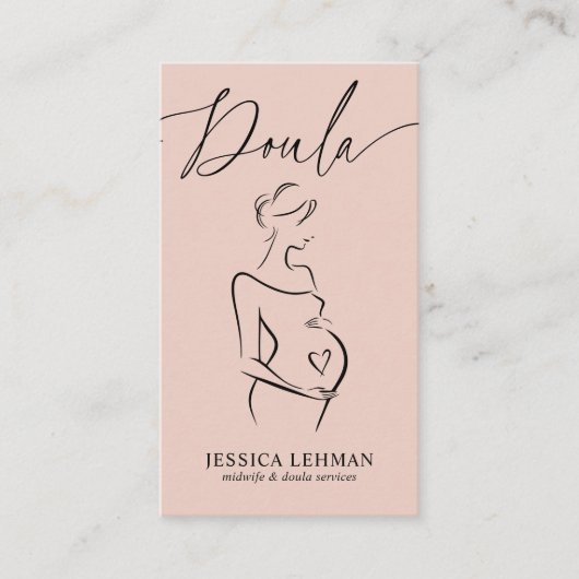 Boho Pregnant Lady Line Art Doula Midwife QRCODE  Visitekaartje (Voorkant)