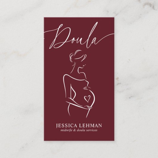 Boho Pregnant Lady Line Art Doula Midwife QRCODE  Visitekaartje (Voorkant)