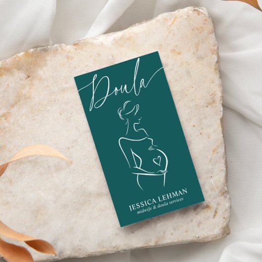 Boho Pregnant Lady Line Art Doula Midwife QRCODE  Visitekaartje