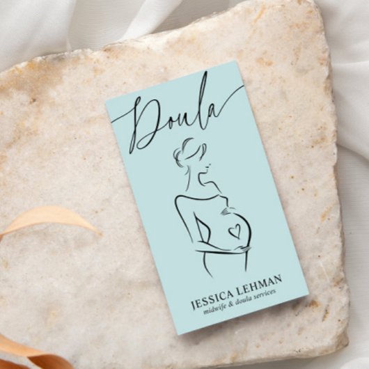 Boho Pregnant Lady Line Art Doula Midwife QRCODE  Visitekaartje