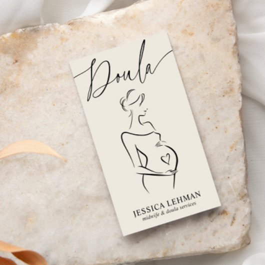 Boho Pregnant Lady Line Art Doula Midwife QRCODE  Visitekaartje