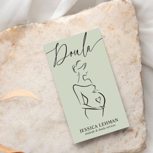 Boho Pregnant Lady Line Art Doula Midwife QRCODE  Visitekaartje