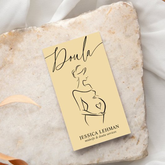 Boho Pregnant Lady Line Art Doula Midwife QRCODE Visitekaartje