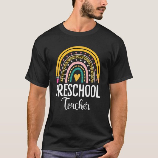 Boho Preschool leraar Rainbow Leopard leraar App T-shirt (Voorkant)