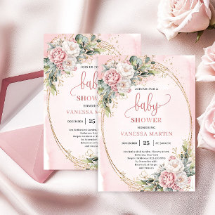 Boho Pretty Blush Bloemrijke Groene Meisje Baby Sh Kaart