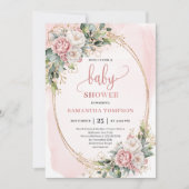 Boho Pretty Blush Floral Greenery Girl Baby Shower Kaart (Voorkant)