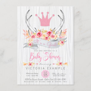 Boho Princess Antler Tribal Baby shower Invitation Kaart