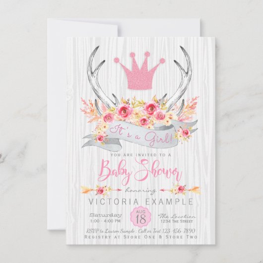 Boho Princess Antler Tribal Baby shower Kaart (Voorkant)
