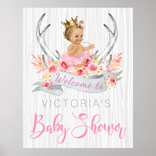 Boho Princess Baby shower Sign Poster (Voorkant)