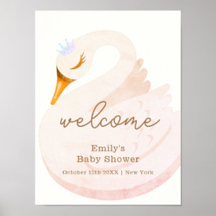 Boho Princess Swan Girl Baby shower Welkom Poster