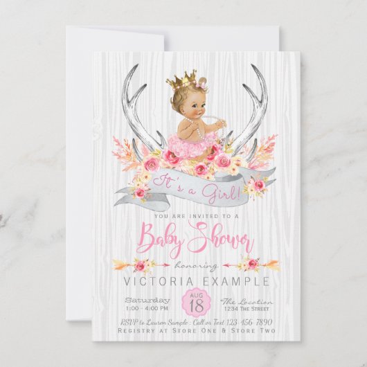 Boho Princess Tribal Antler Baby shower Kaart (Voorkant)