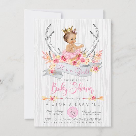 Boho Princess Tribal Antler Baby shower Kaart (Voorkant)