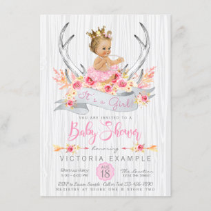 Boho Princess Tribal Antler Baby shower Uitnodigin Kaart