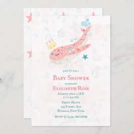 Boho Princess Whale Girl Baby Shower-uitnodigingen