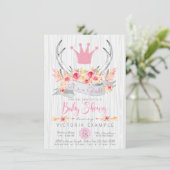 Boho Prinses Geweih Stam Baby Shower Uitnodiging (Staand voorkant)