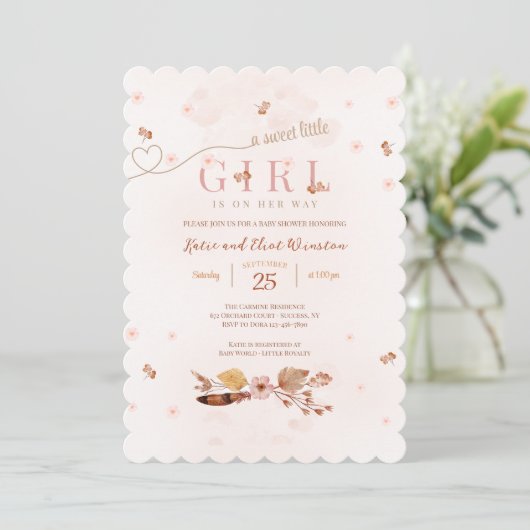 Boho Print Roze Baby shower Uitnodiging (Staand voorkant)
