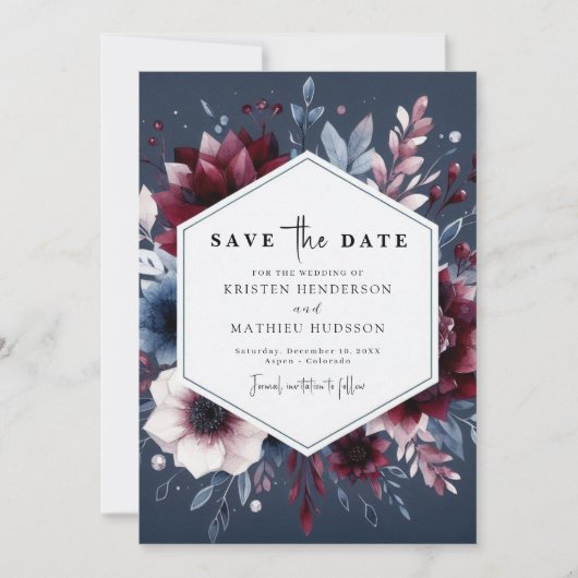 Boho Printable Bourgogne Save The Date (Voorkant)