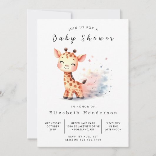 Boho Printable Giraffe Baby shower Kaart (Voorkant)