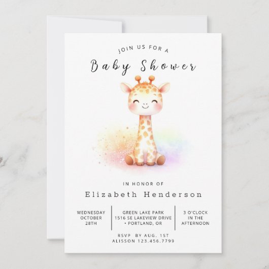 Boho Printable Giraffe Baby shower Kaart (Voorkant)