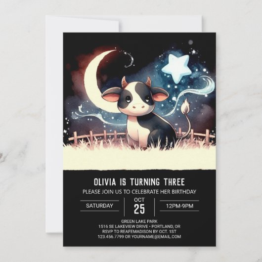 Boho Printable Koe Verjaardag Kaart (Voorkant)