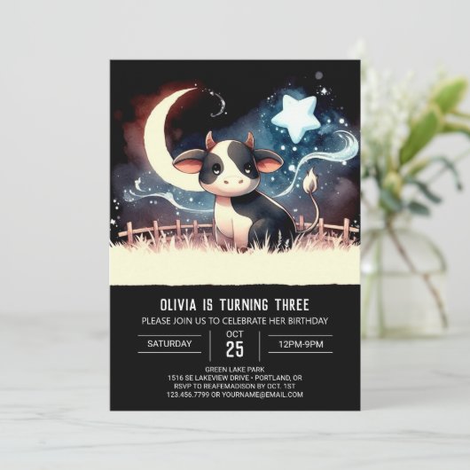 Boho Printable Koe Verjaardag Kaart (Staand voorkant)