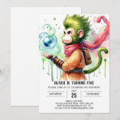 Boho Printable Monkey Birthday Kaart (Voorkant / Achterkant)