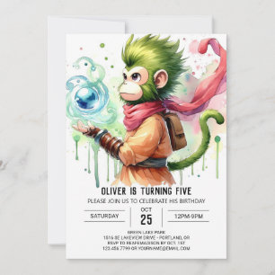 Boho Printable Monkey Birthday Kaart