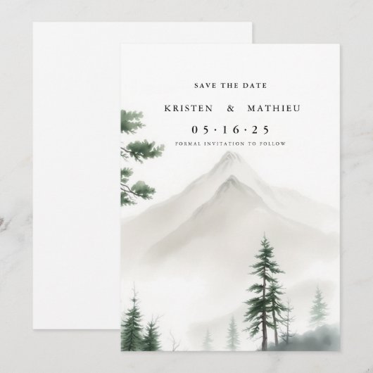 Boho Printable Mountain Save The Date (Voorkant / Achterkant)