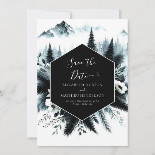 Boho Printable Mountain Wedding Save The Date (Voorkant)