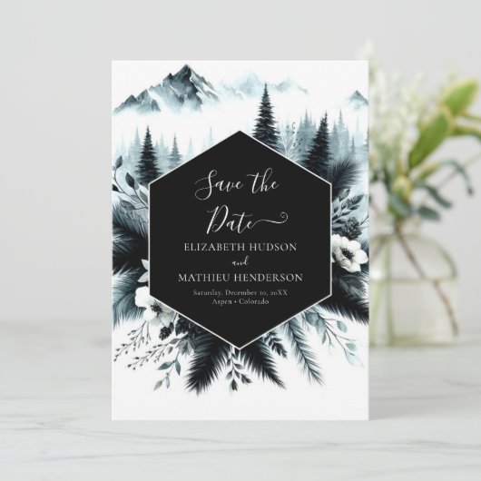 Boho Printable Mountain Wedding Save The Date (Staand voorkant)