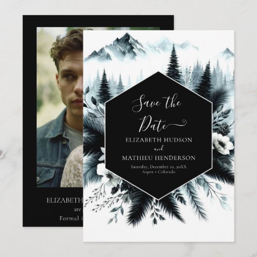 Boho Printable Mountain Wedding Save The Date (Voorkant / Achterkant)