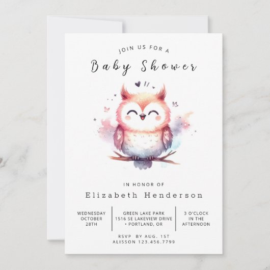 Boho Printable Owl Baby shower Kaart (Voorkant)