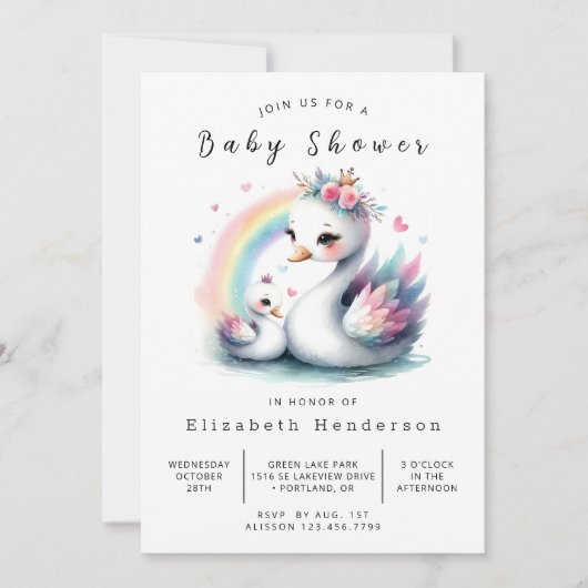 Boho Printable Swan Baby shower Kaart (Voorkant)
