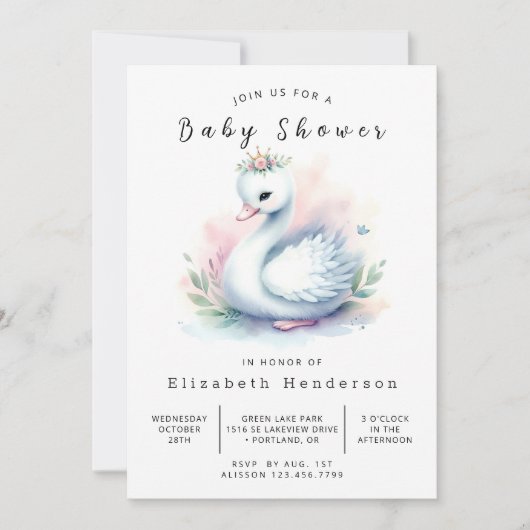 Boho Printable Swan Baby shower Kaart (Voorkant)