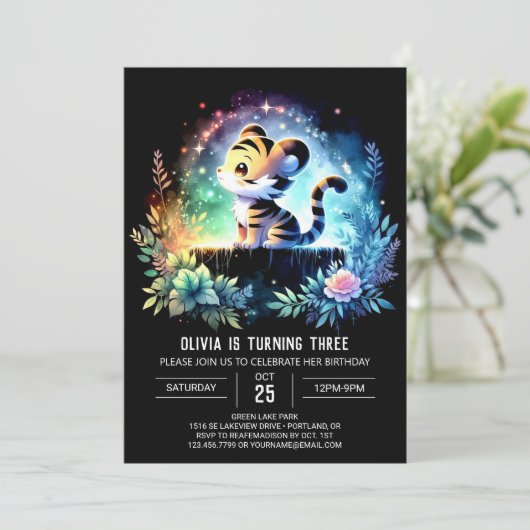 Boho Printable Tiger Birthday Kaart (Staand voorkant)