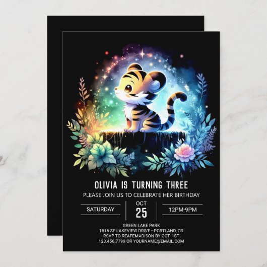 Boho Printable Tiger Birthday Kaart (Voorkant / Achterkant)