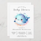 Boho Printable Whale Baby shower Kaart (Voorkant / Achterkant)