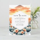 Boho Printbare Cactus Bruiloft Save The Date (Staand voorkant)