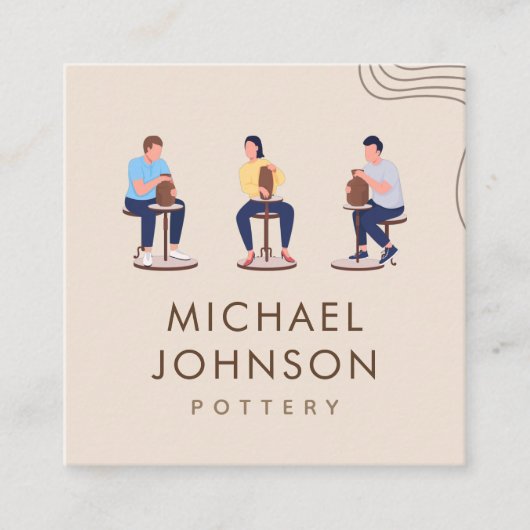 Boho Private Pottery Ceramic Classes Cream Pastel Vierkante Visitekaartje (Voorkant)