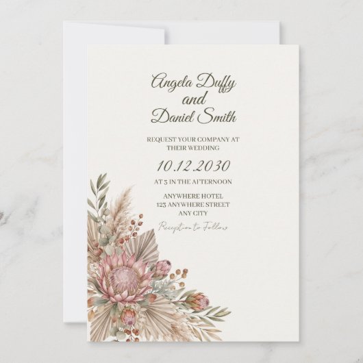 Boho Protea Botanische Trouw Uitnodiging (Voorkant)