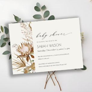 Boho Protea Dried Palm Floral Baby shower Invite Bedankkaart
